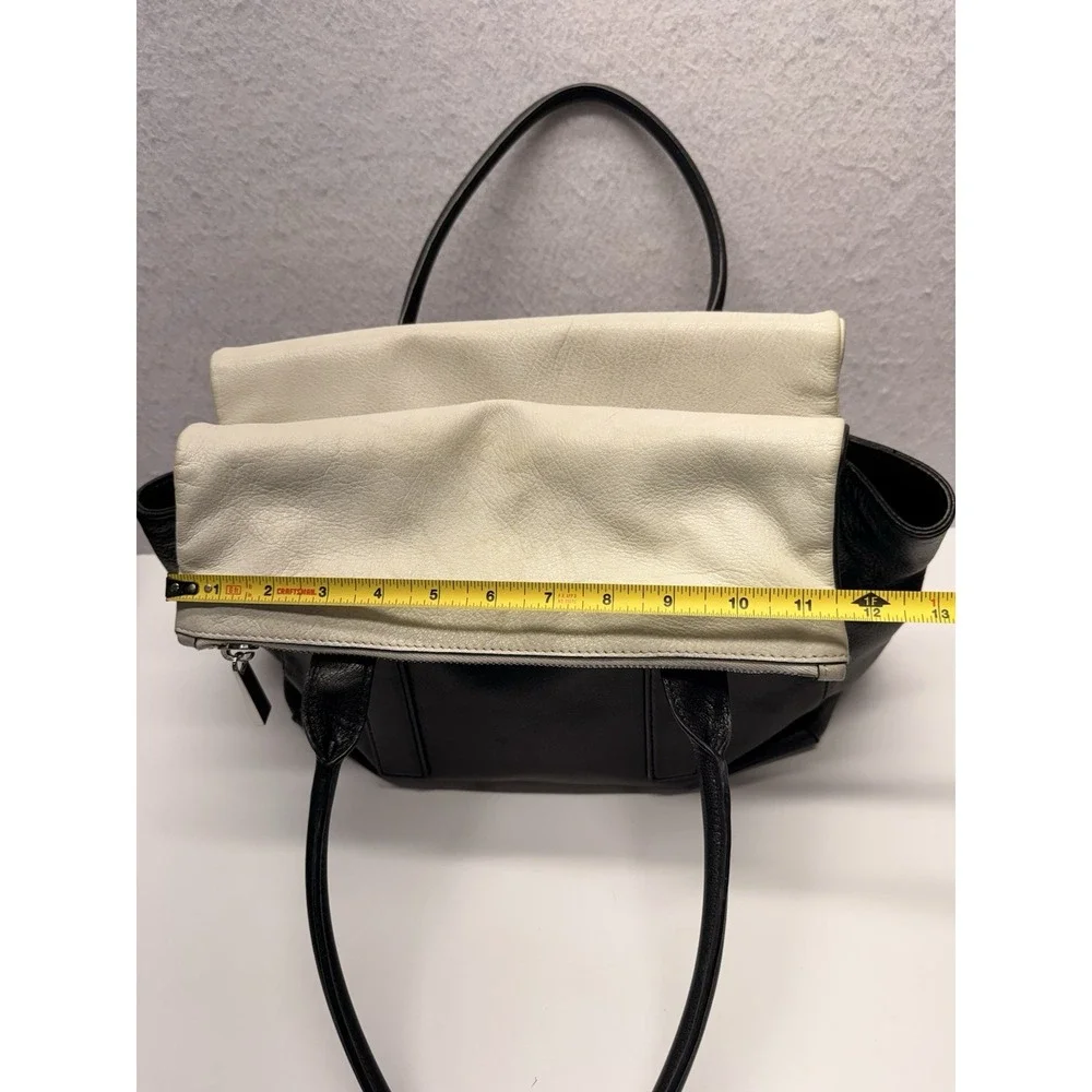 Michael Kors Tippi Large Satchel Leather Handbag Purse Black Cream White